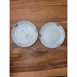 Hayasi Kutani China Platinum Wheat Bread‎ Plate Hand Painted Mid Century Set 2